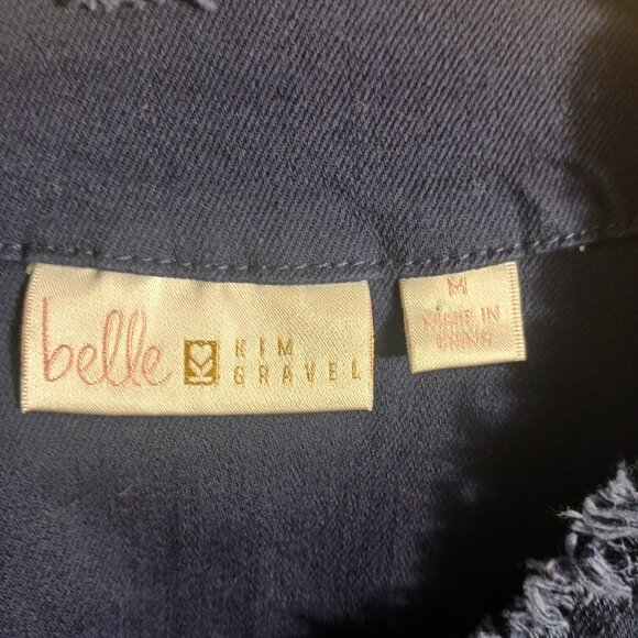 Kim Gravel, Belle, Medium Navy Denim Jacket with Gold Buttons and Frayed Trim - Picture 2 of 15